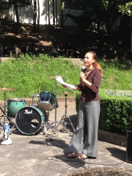 Marama Davidson speaking at Myers Park - March Against Rape Culture 